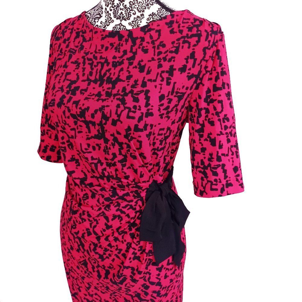 JUST TAYLOR Sarong Gather Side Bow SS Stretch Dress 10 - Picture 3 of 4